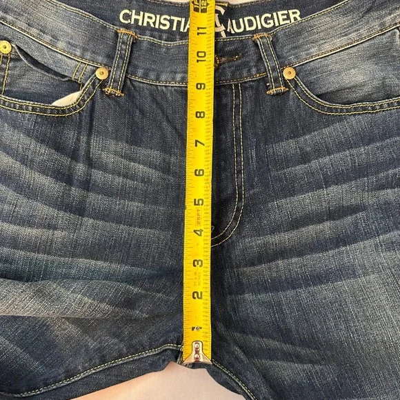 Christian Audigier Mens 33x29 Distressed Blue Designer Jeans‎ Y2K Streetwear - Picture 9 of 11